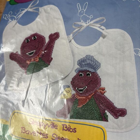 Vintage Barney Bibs Crossstitch Sleepyville Bibs 1990s DIY Cross Stitch - Picture 4 of 7